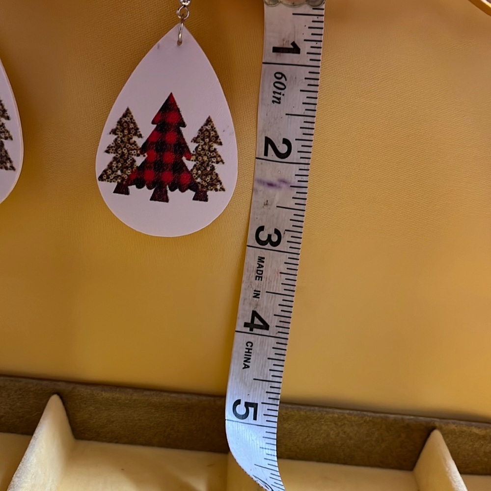 Faux Leather Christmas Tree Dangle Earrings - Picture 2 of 2